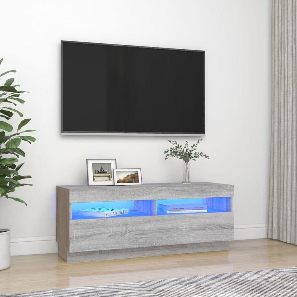 Vidaxl TV skrinka s LED svetlami sivý dub sonoma 100x35x40 cm